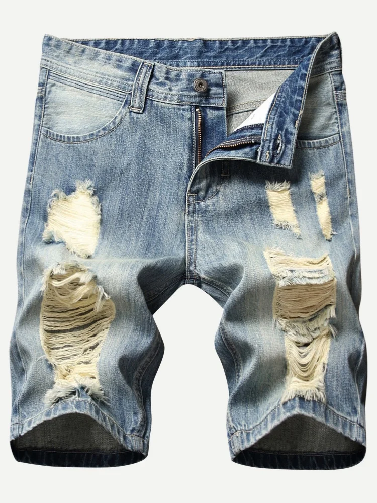 Men'S Fashion Jeans - Retro Ripped Men's Denim Shorts Streetwear