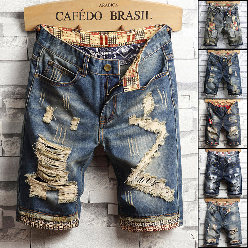 Men'S Fashion Jeans - Ripped Hip-hop Denim Shorts Men's Summer