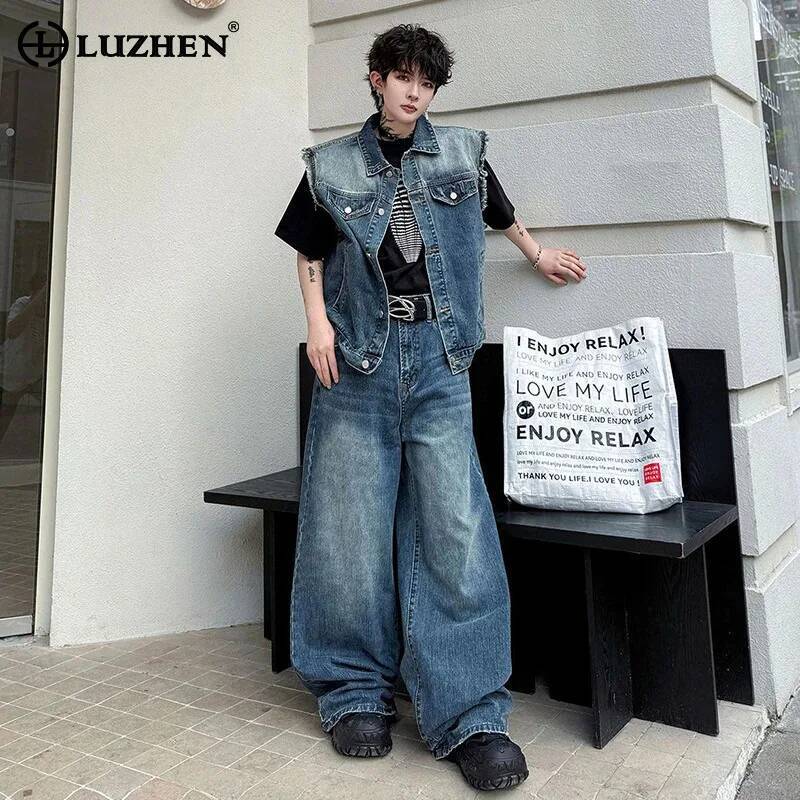Mens Fashion Casual 2026 - LUZHEN 2026 Summer Denim Two-piece Sets