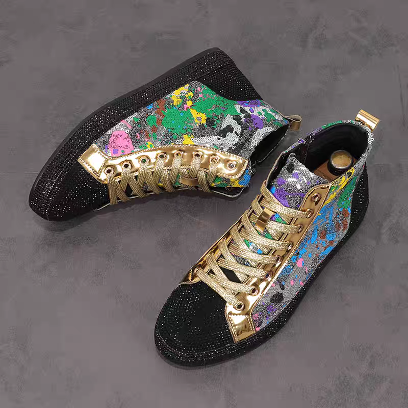 Men Fashion Korean Style - European fashion rhinestone sequin men's high