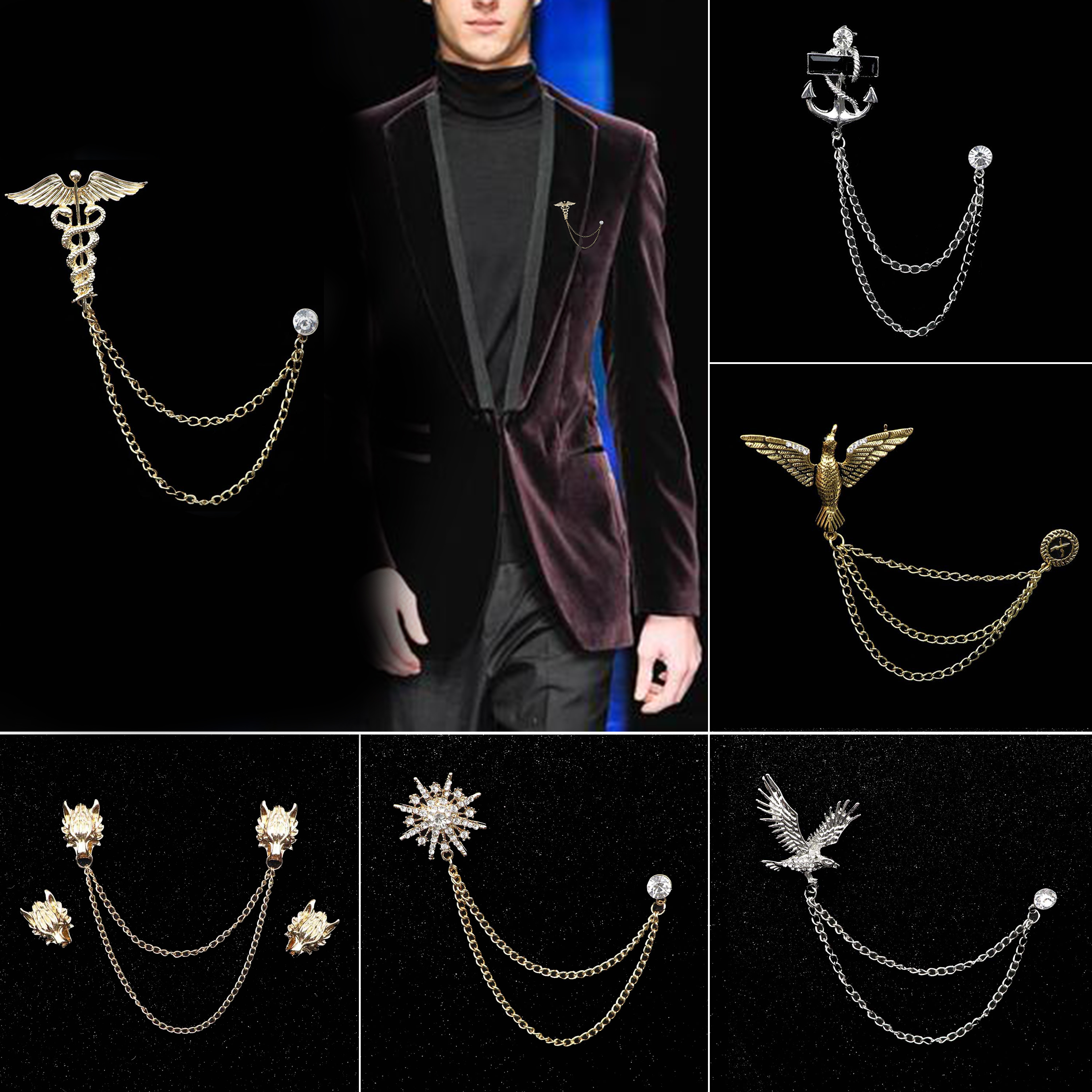 Jeans Shirt Fashion For Men - Mens Chain Brooches Delicate Vintage Elk