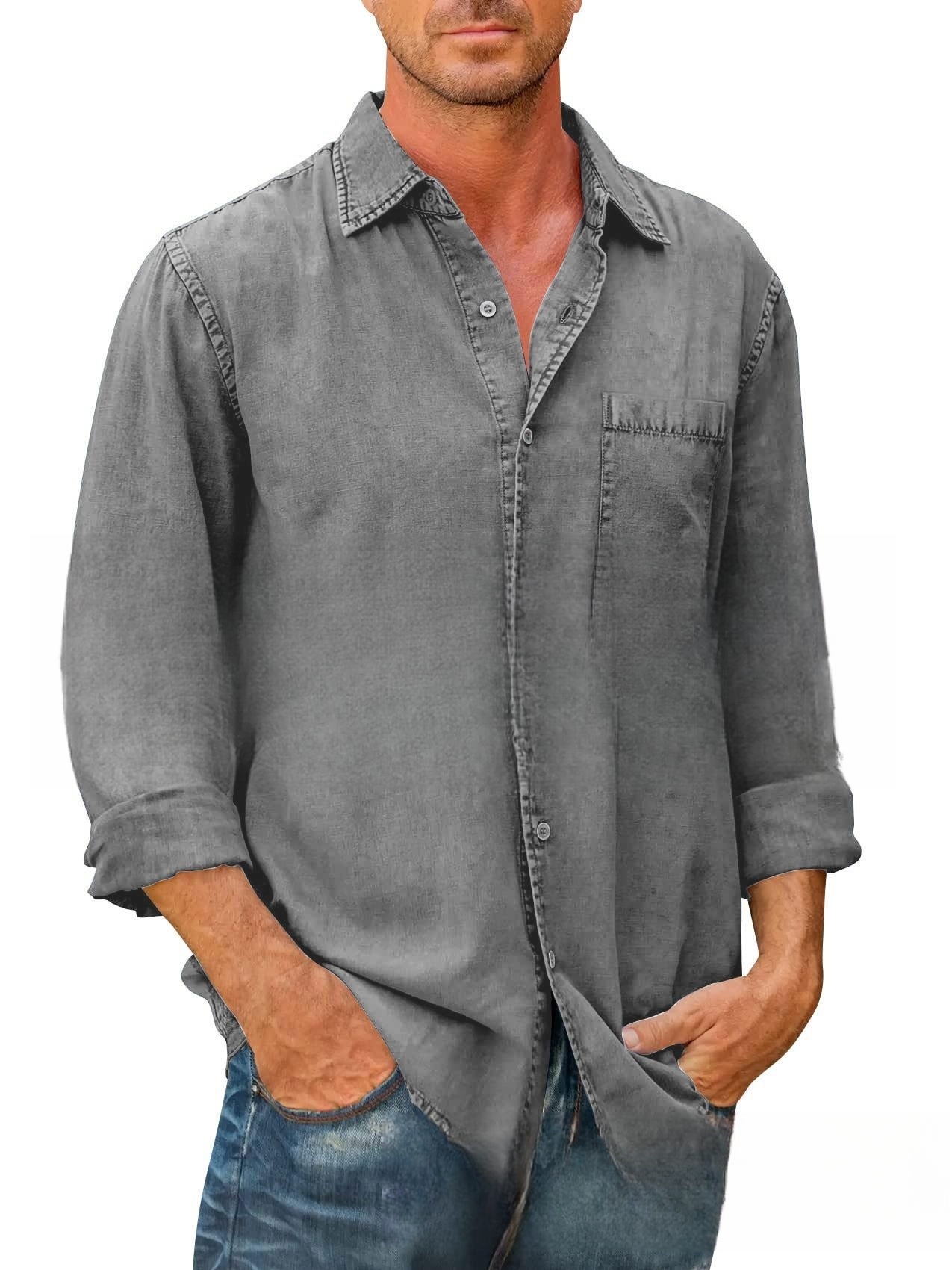 Men Shirts Cotton Denim Long S - Jeans Shirt Fashion For Men review and price