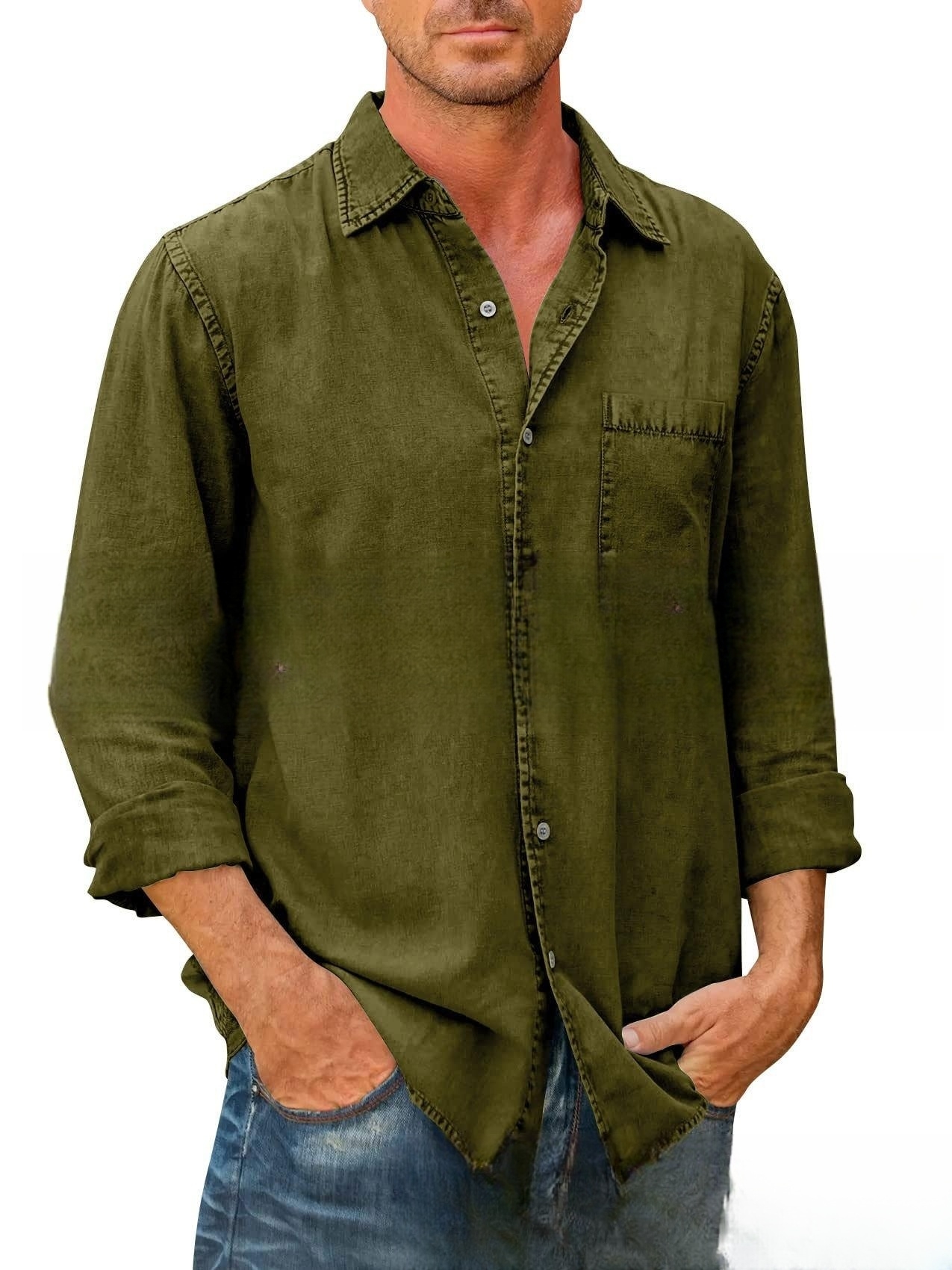 Men Shirts Cotton Denim Long S - Jeans Shirt Fashion For Men review and price