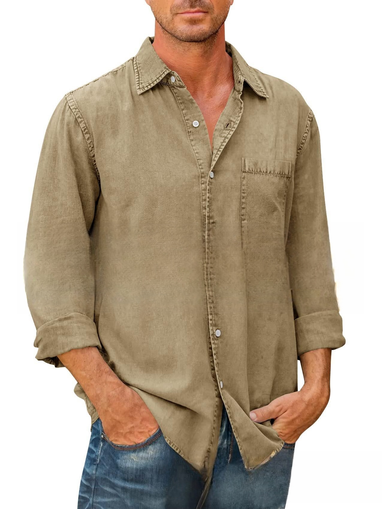 Men Shirts Cotton Denim Long S - Jeans Shirt Fashion For Men review and price