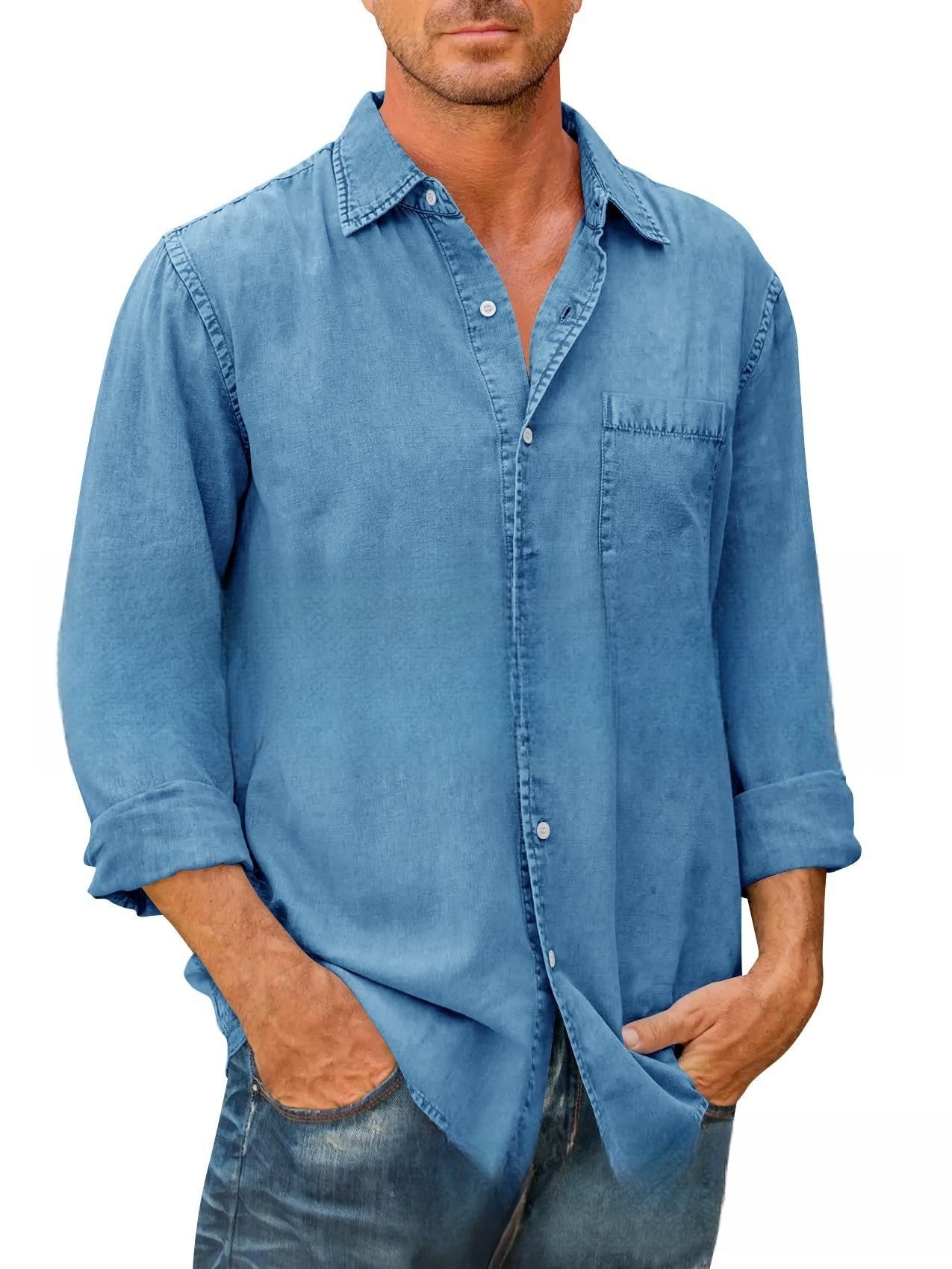 Men Shirts Cotton Denim Long S - Jeans Shirt Fashion For Men review and price